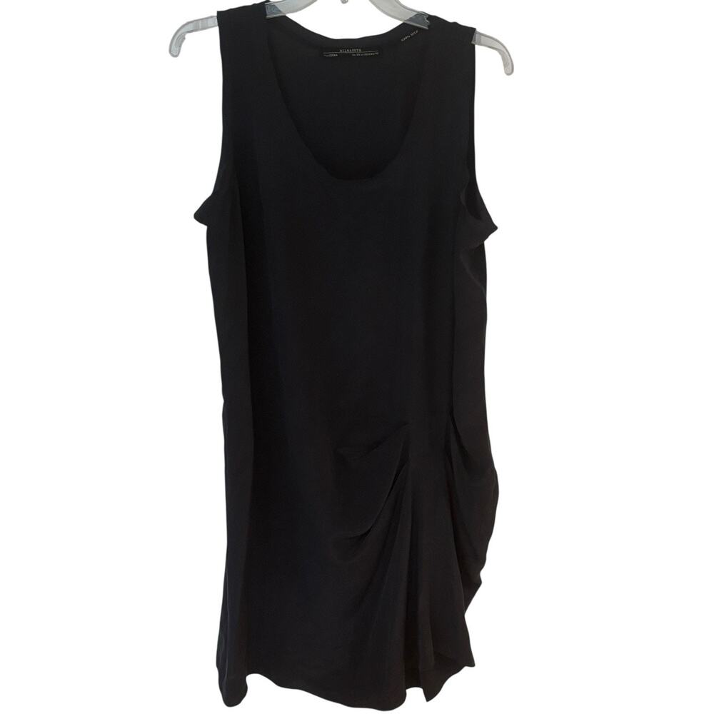 AllSaints Molinet Silk Tank Dress Black Gathered Waist Knee Length US 10 UK 14